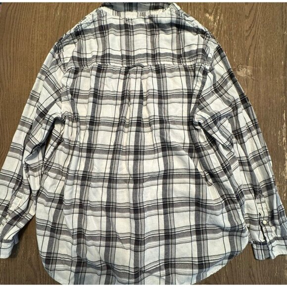 American eagle AE full snap button black white plaid flannel shirt top 90’s Y2K - Picture 5 of 7